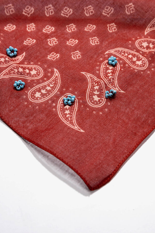 Vilanova Bandana paisley com contas vermelho