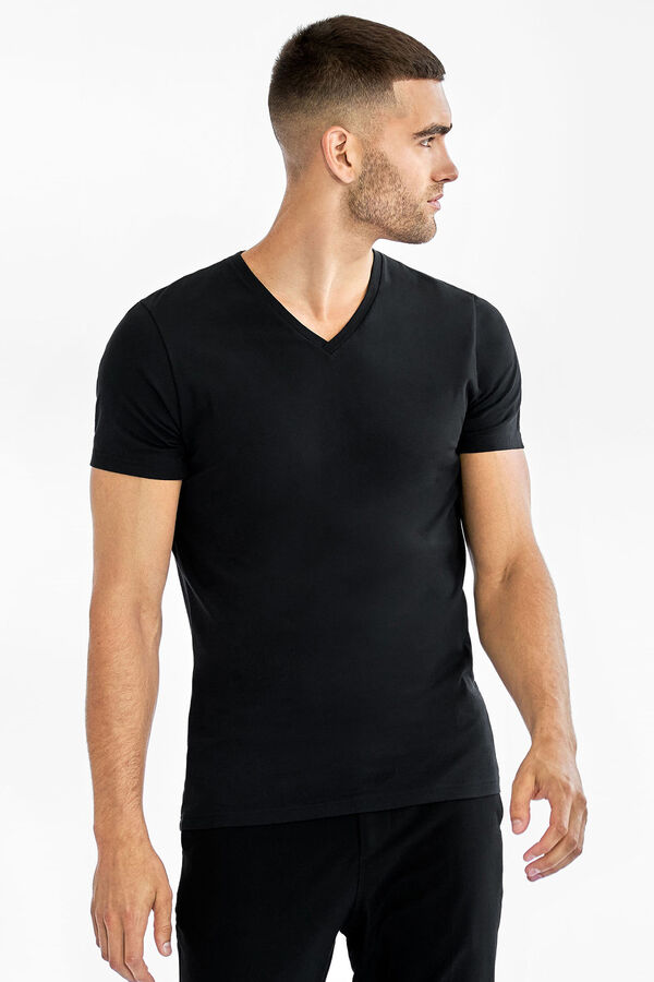 Bread & Boxers Pack de 2 t-shirts elásticas pretas com gola em bico preto