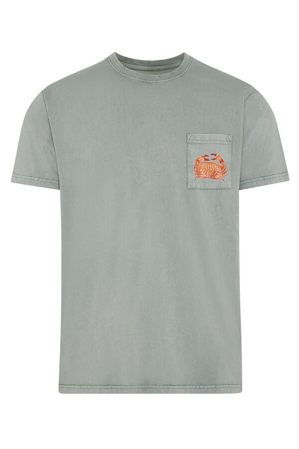 Kiff-Kiff Camiseta cáqui com estampa de caranguejo verde