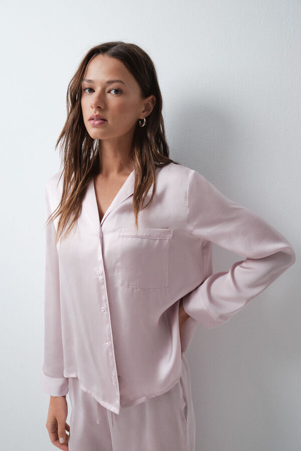 Women'secret Pijama comprido camiseiro acetinado rosa rosa