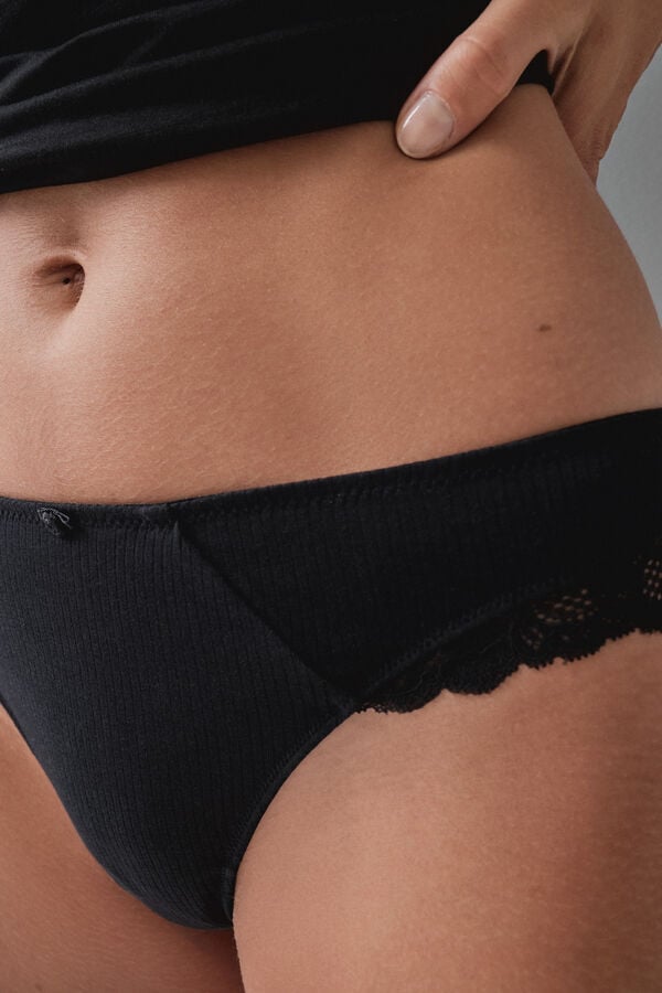 Women'secret Cuequinha brasileira em algod&atilde;o canelado preto preto