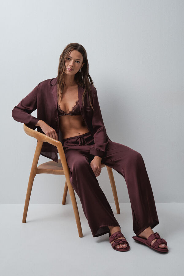 Women'secret Pijama comprido camiseiro acetinado gren&aacute; vermelho