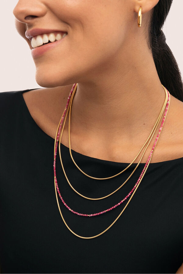 Singularu Colar Cleopatra Pink A&ccedil;o Banho Ouro estampado