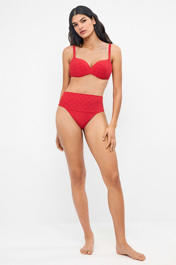 Gisela Braga bikini multiposici&oacute;n jacquard lunares rojo