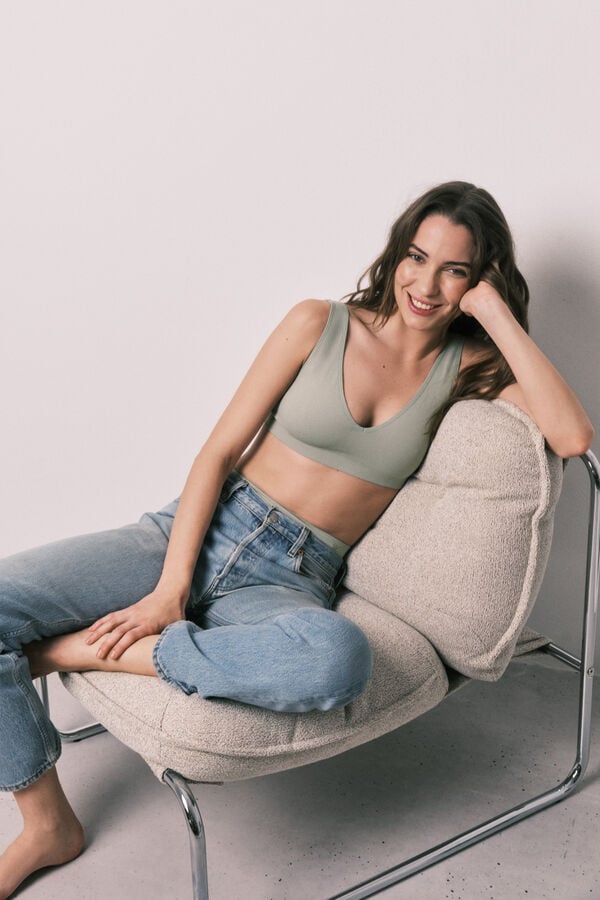 Women'secret Top halter liso clean cut caqui bege