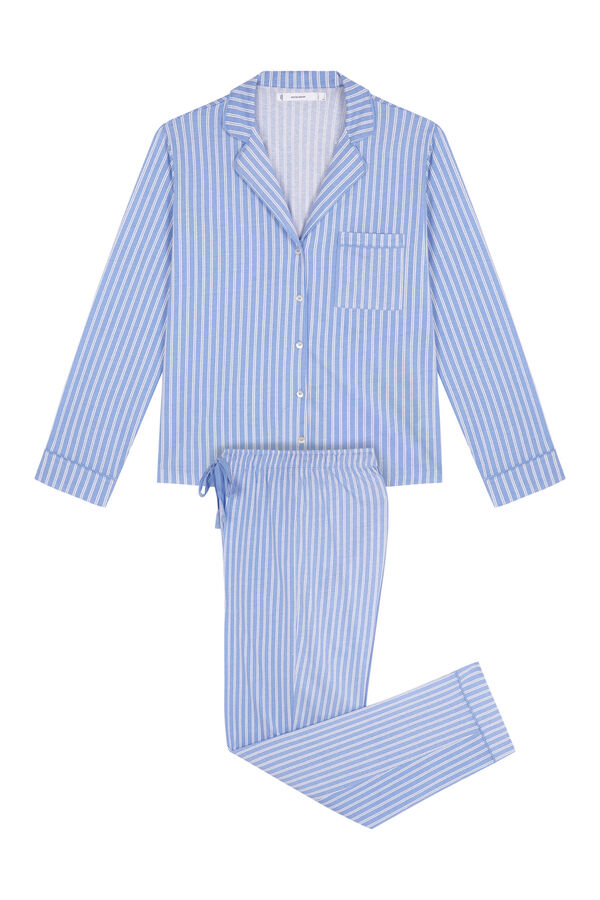 Women'secret Pijama camiseiro longo riscas azul 100% algodão azul