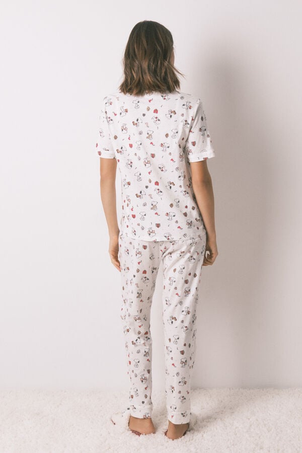 Women'secret Pijama longo estilo camisa 100% algodão branco Snoopy branco