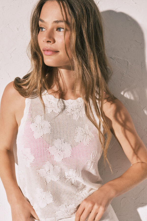 Women'secret T-shirt top em crochet bege bege