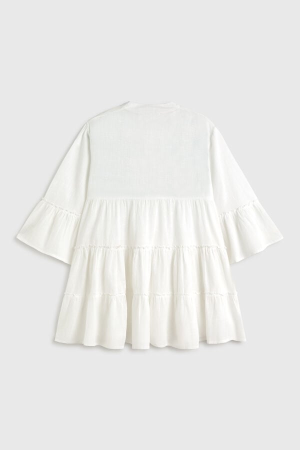 Textura T&uacute;nica em algod&atilde;o bordada branco