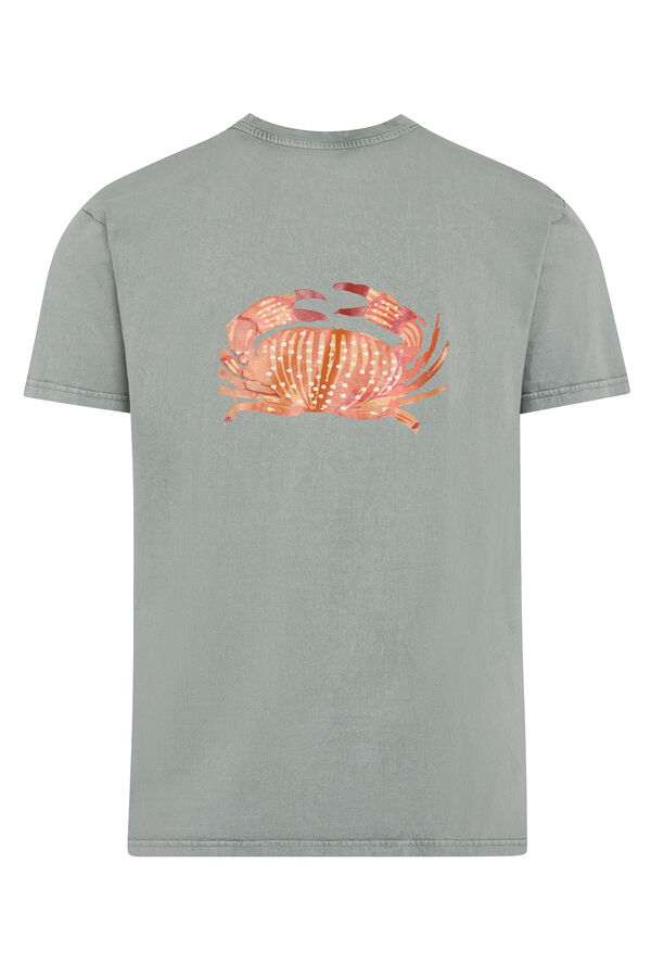 Kiff-Kiff Camiseta cáqui com estampa de caranguejo verde