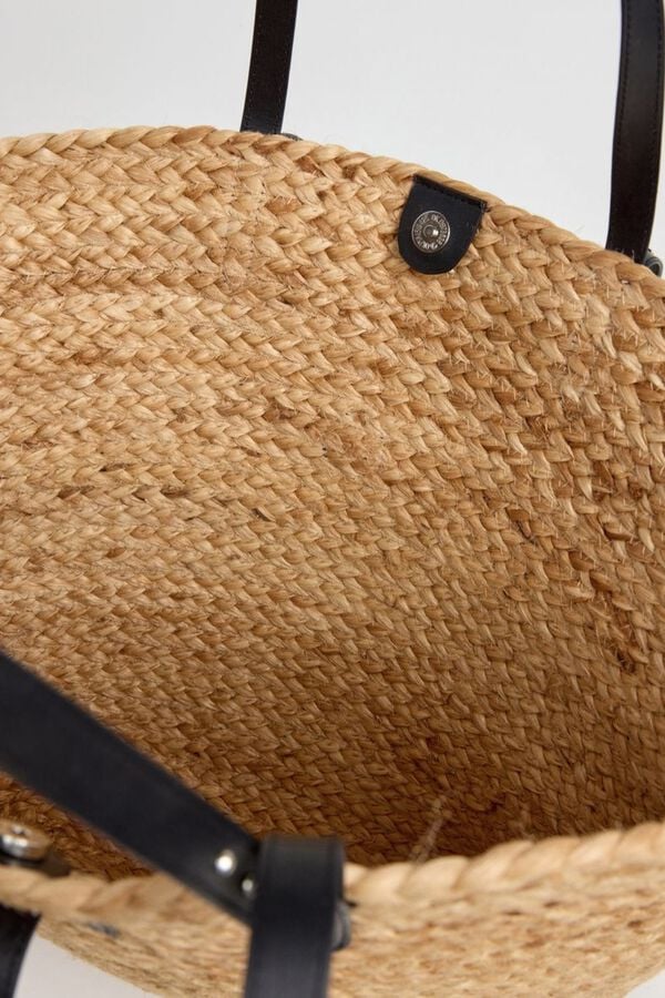 Pepe Jeans Mala tote de praia em r&aacute;fia com tachas preto
