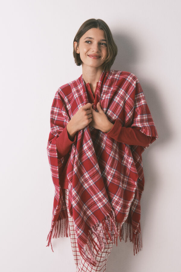 Women'secret Poncho xadrez com efeito l&atilde; de caxemira estampado
