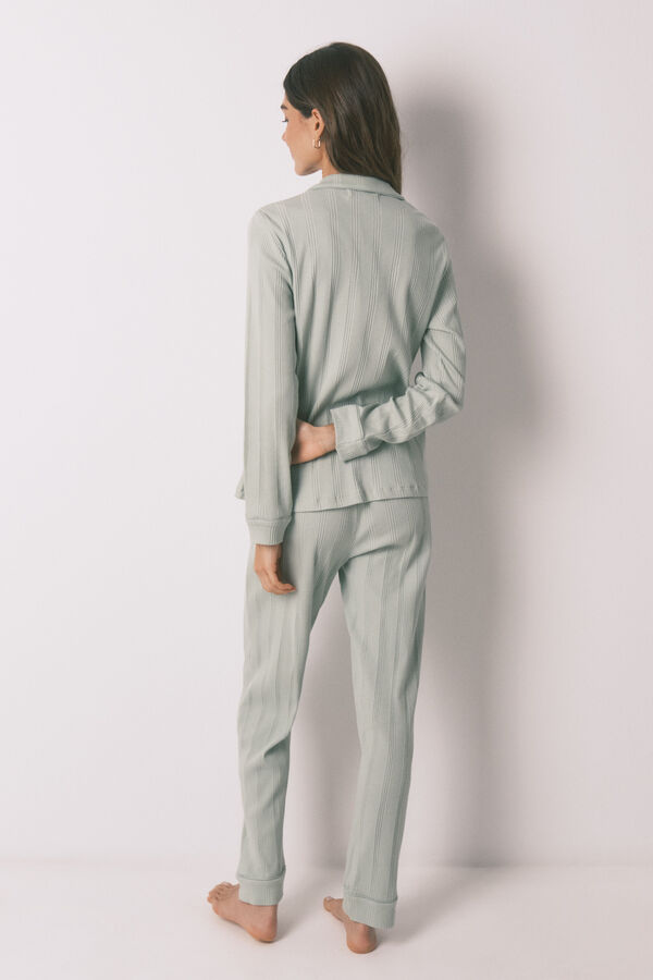 Women'secret Pijama camiseiro comprido em algod&atilde;o canelado verde verde