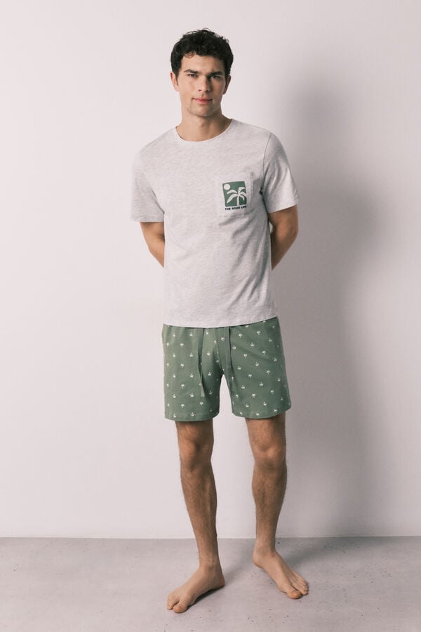 Women'secret Pijama curto de homem em algod&atilde;o estampado de palmeiras cinzento