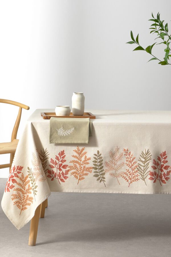 Textura Toalha de mesa antimanchas estampado folhas cru