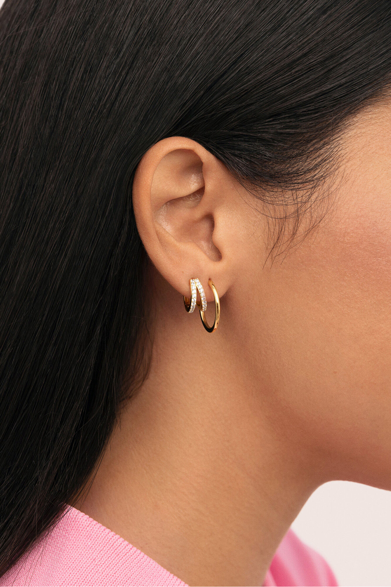 Singularu Pendiente Suelto Doble Scarlett Ba&ntilde;o Oro