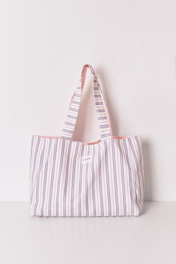 Women'secret Mala tote solidária de algodão às riscas estampado