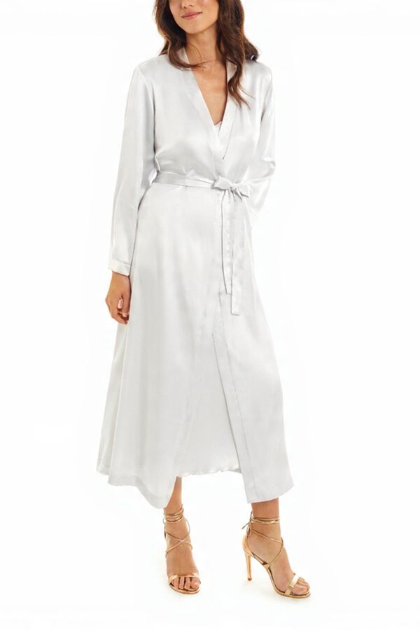 Ivette Bridal Robe midi b&aacute;sica em cetim bege