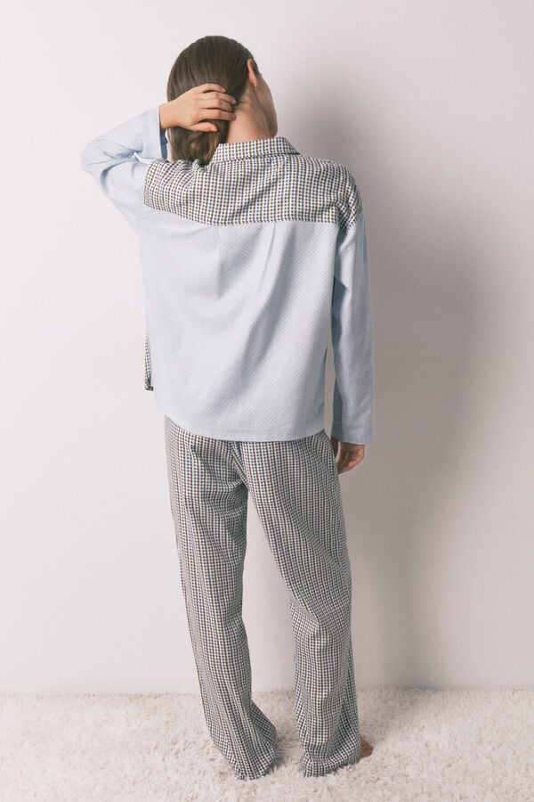 Women'secret Pijama comprido longo xadrez e bolinhas verde