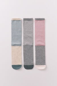 Women'secret Pacote com 3 meias longas riscas de lurex 