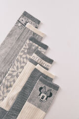 Women'secret Pacote de 6 meias longas de algod&atilde;o com Minnie e Mickey   cinzento