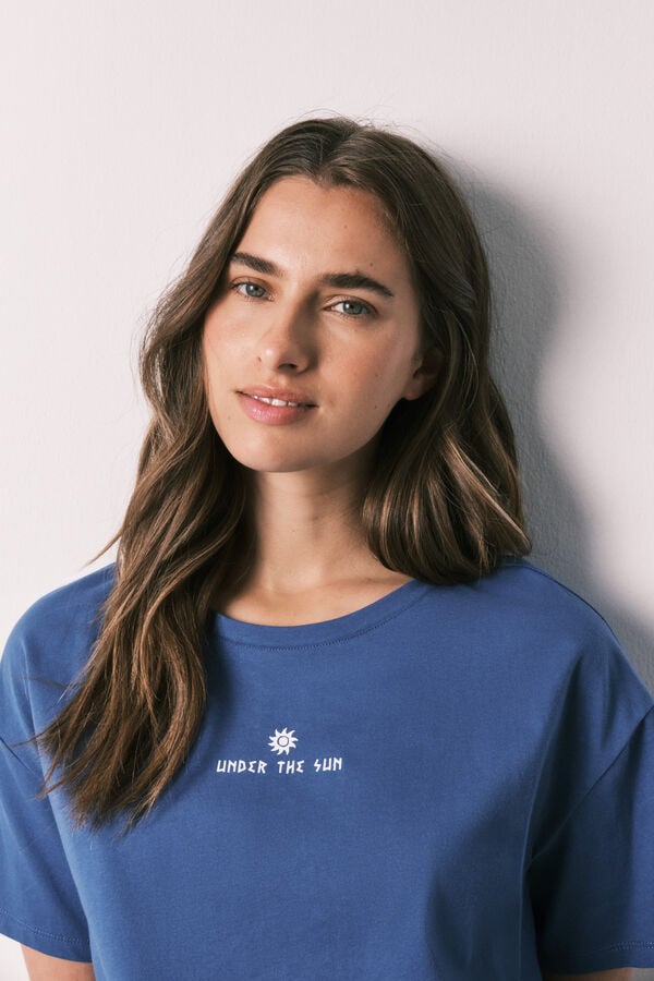 Women'secret Pijama curto em algod&atilde;o e viscose &agrave;s riscas azul azul