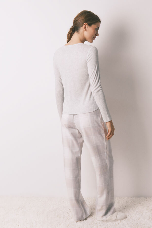 Women'secret Pijama comprido xadrez efeito brilho cinza cinzento