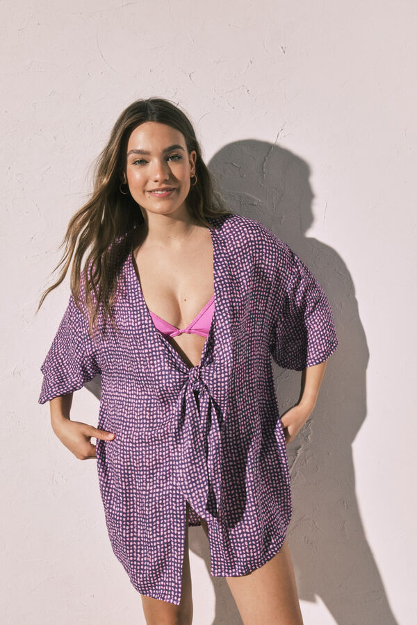 Women'secret T&uacute;nica quimono curta estampada manchas rosa