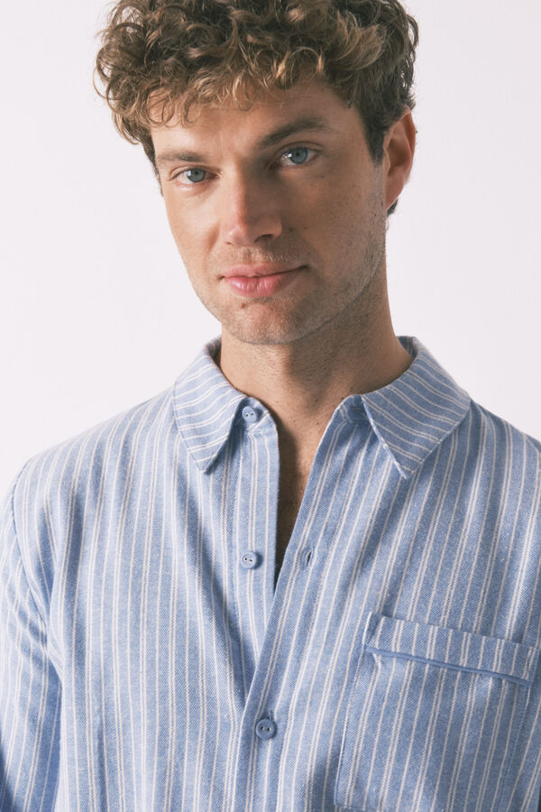 Women'secret Pijama camiseiro riscas masculinas 100% algodão azul