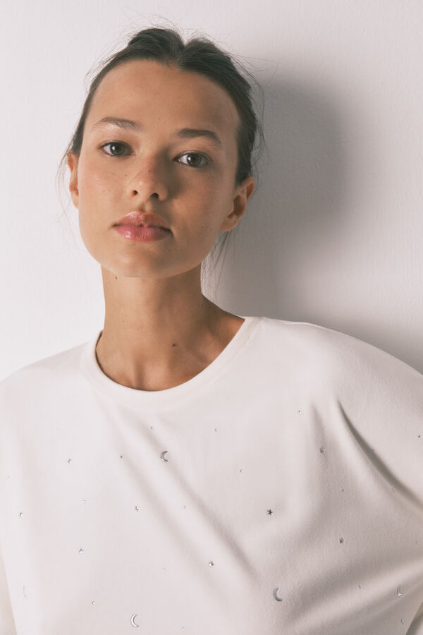 Women'secret Pijama comprido em veludo branco macio com glitter bege