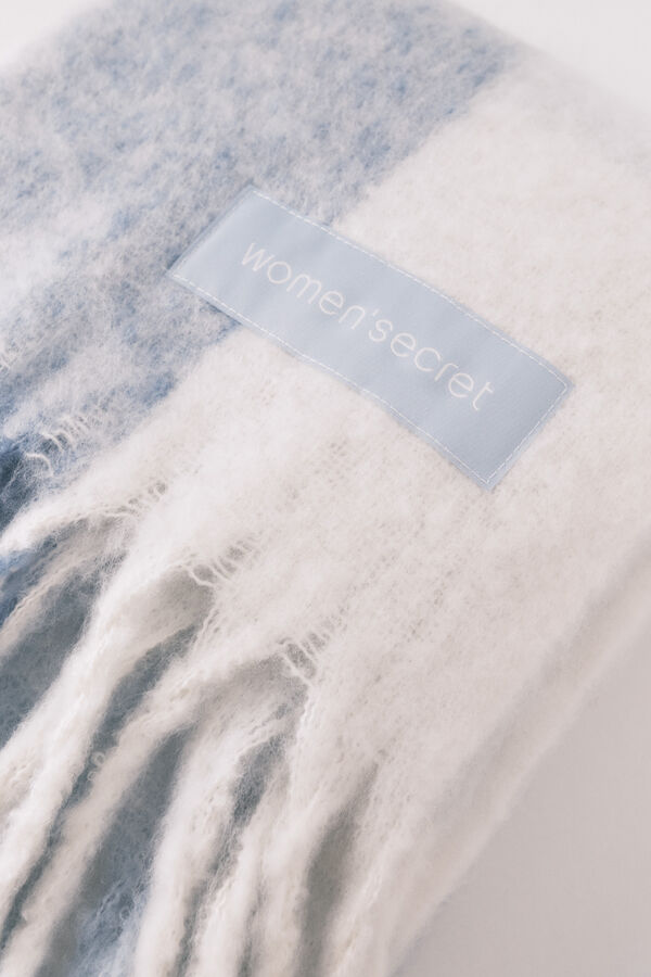 Women'secret Cachecol com efeito l&atilde; xadrez azul e branco  azul