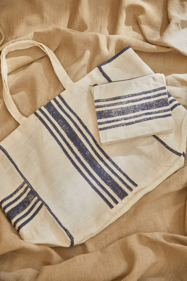 Calma House Lili blue striped print linen bag blue