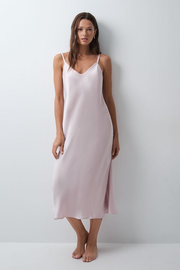 Women'secret Camisa de dormir comprida de al&ccedil;as acetinada rosa rosa