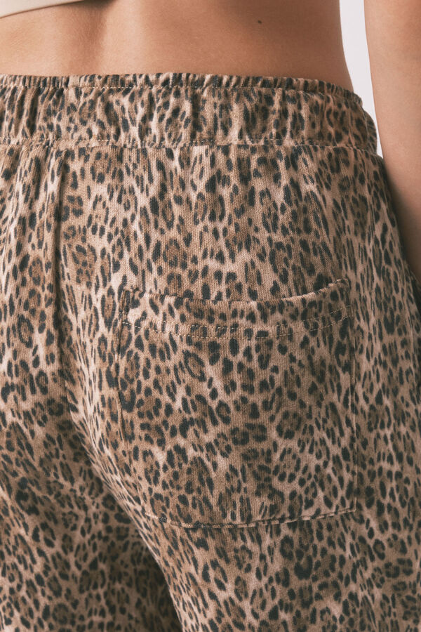 Women'secret Calça comprida com estampa animal de cenoura marrom cru