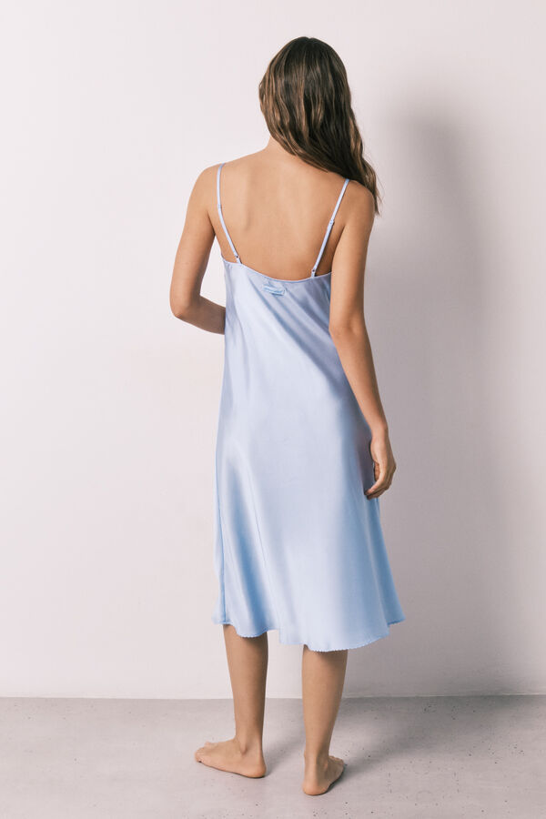 Women'secret Camisa de dormir midi de al&ccedil;as em cetim azul azul