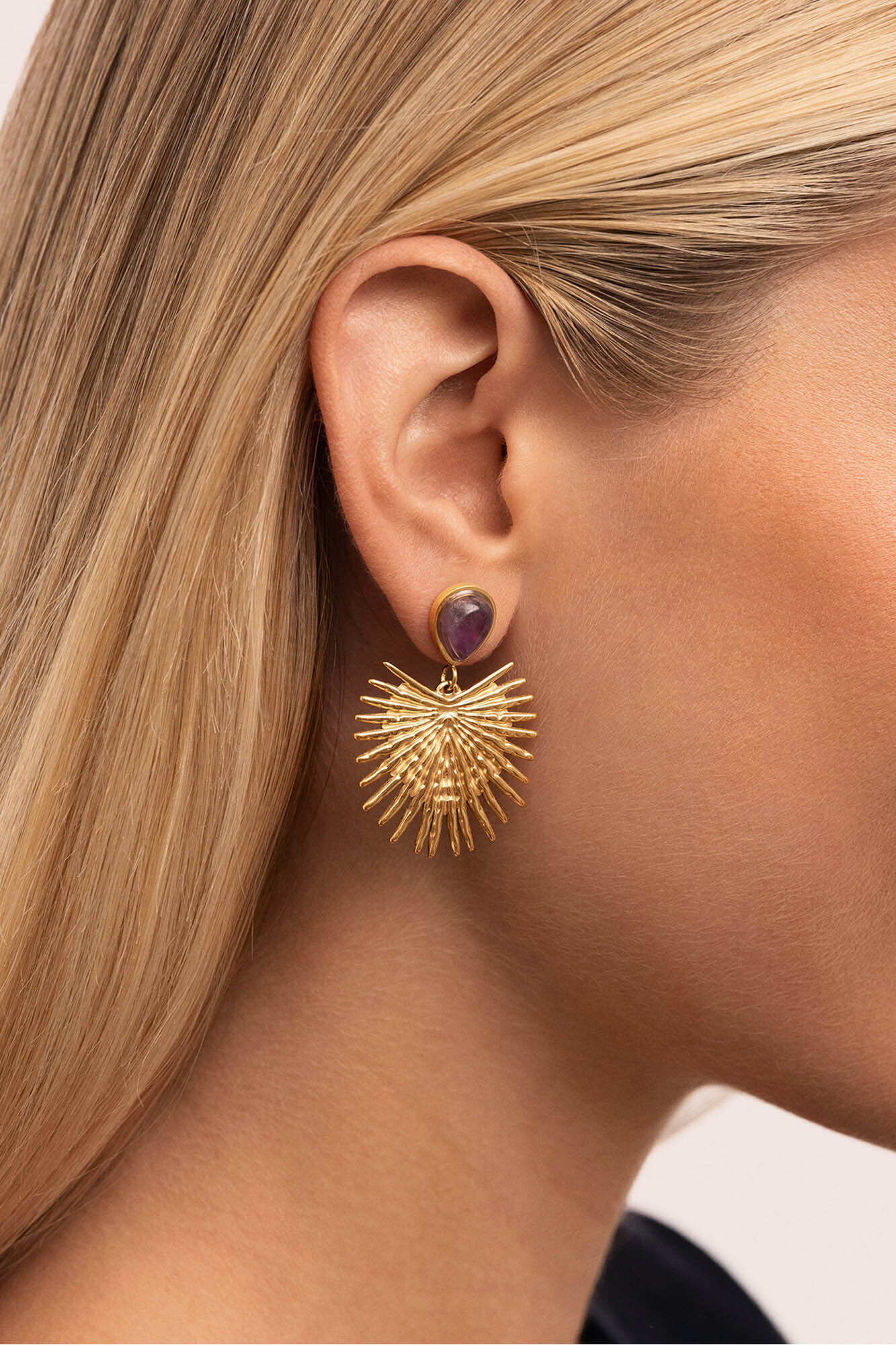 Singularu Pendientes Purple Catalina Acero Ba&ntilde;o Oro