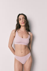 Women'secret Tanga larga canelada sem costura rosa rosa