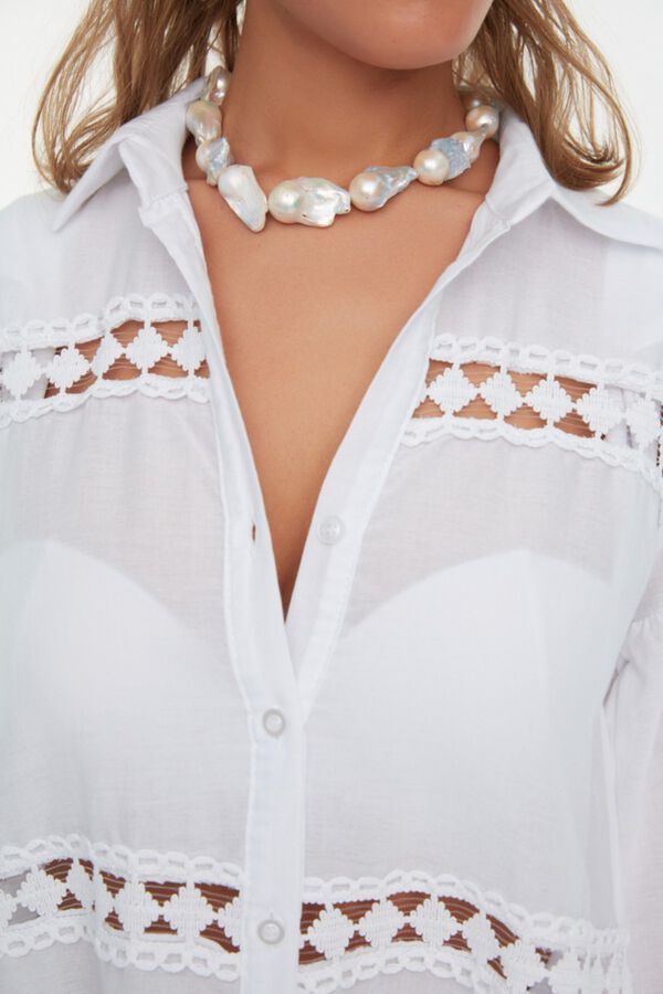 Trendyol Camisa comprida de praia com riscas branco