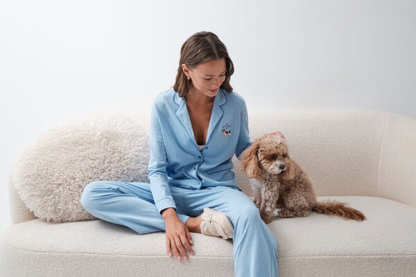 Women'secret Pijama comprido camiseiro de riscas azul azul