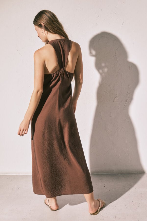 Women'secret Vestido comprido fluido castanho cru