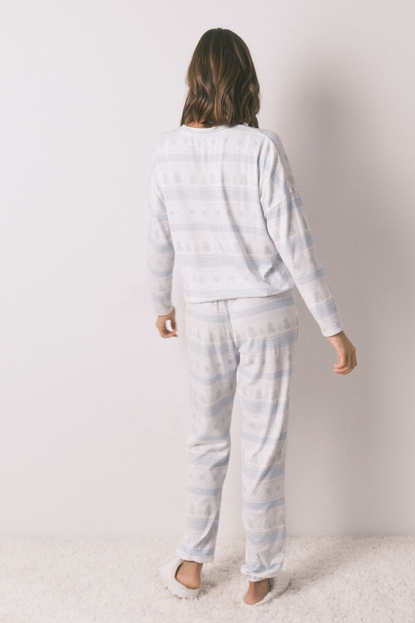 Women'secret Pijama pijama comprido de malha macia com bordas azuis azul