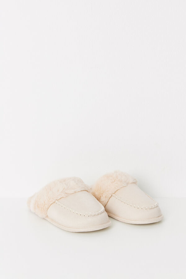 Womensecret Beige faux fur house slippers nude