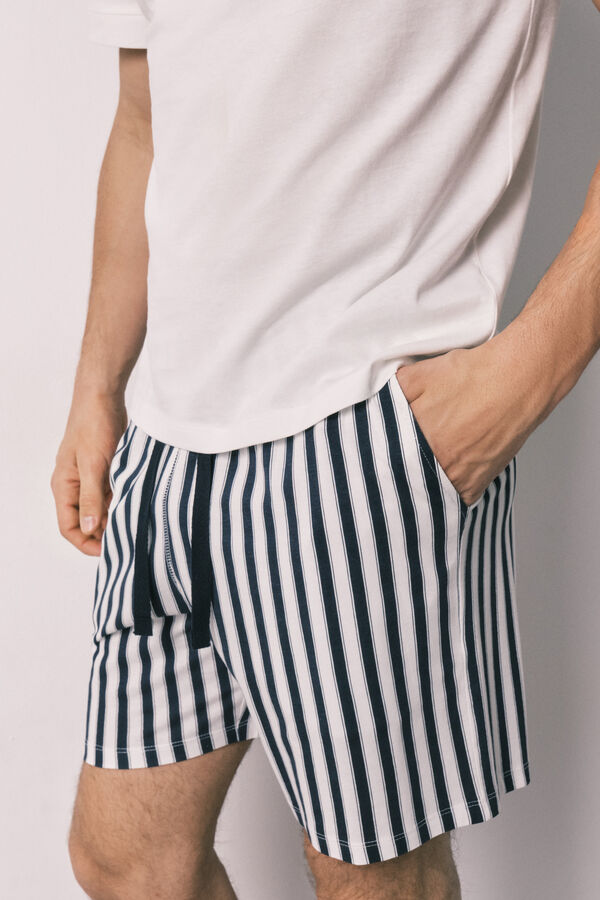 Women'secret Pijama de homem curto em 100% algod&atilde;o &agrave;s riscas bege