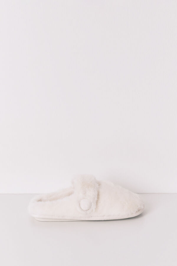 Women'secret Chinelos de quarto mercedita em faux-fur brancas bege