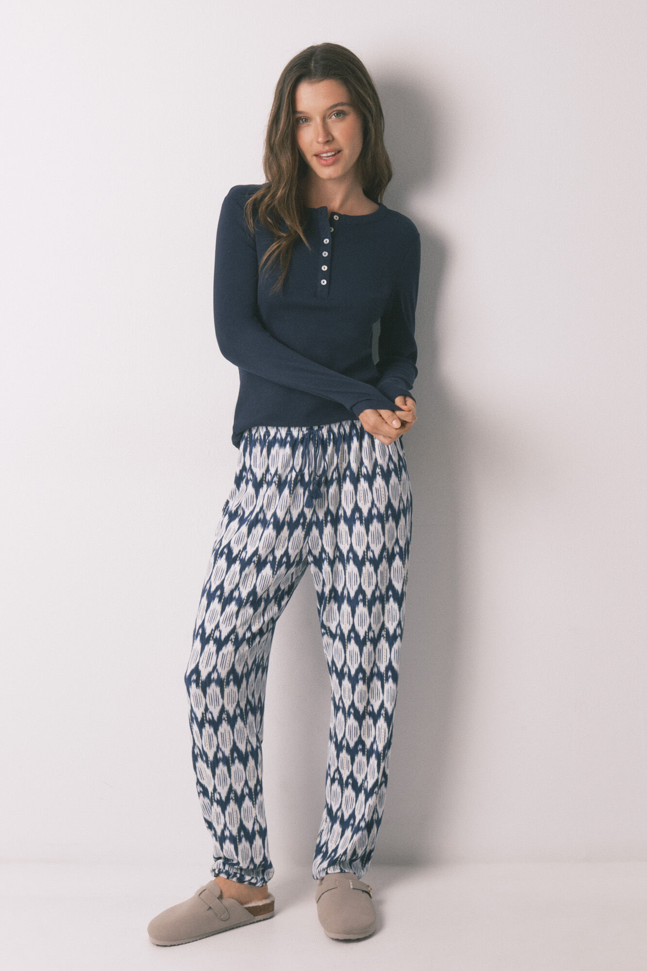 Women'secret T-shirt manga comprida em algod&atilde;o azul