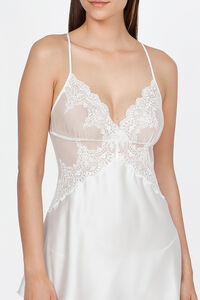 Womensecret Camisa de dormir Ivette Bridal de cetim com tanga em branco beige