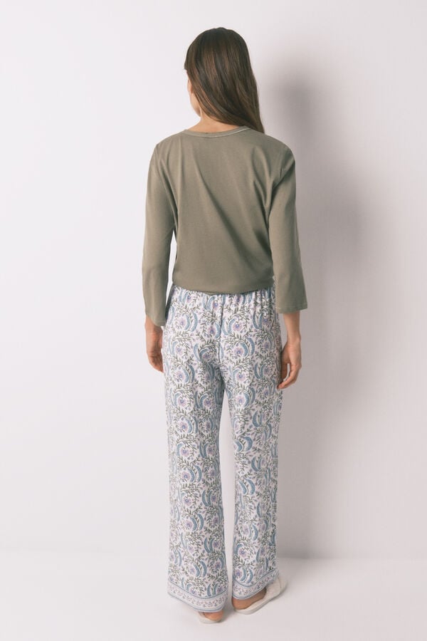 Women'secret Calça comprida de viscose com estampa floral verde