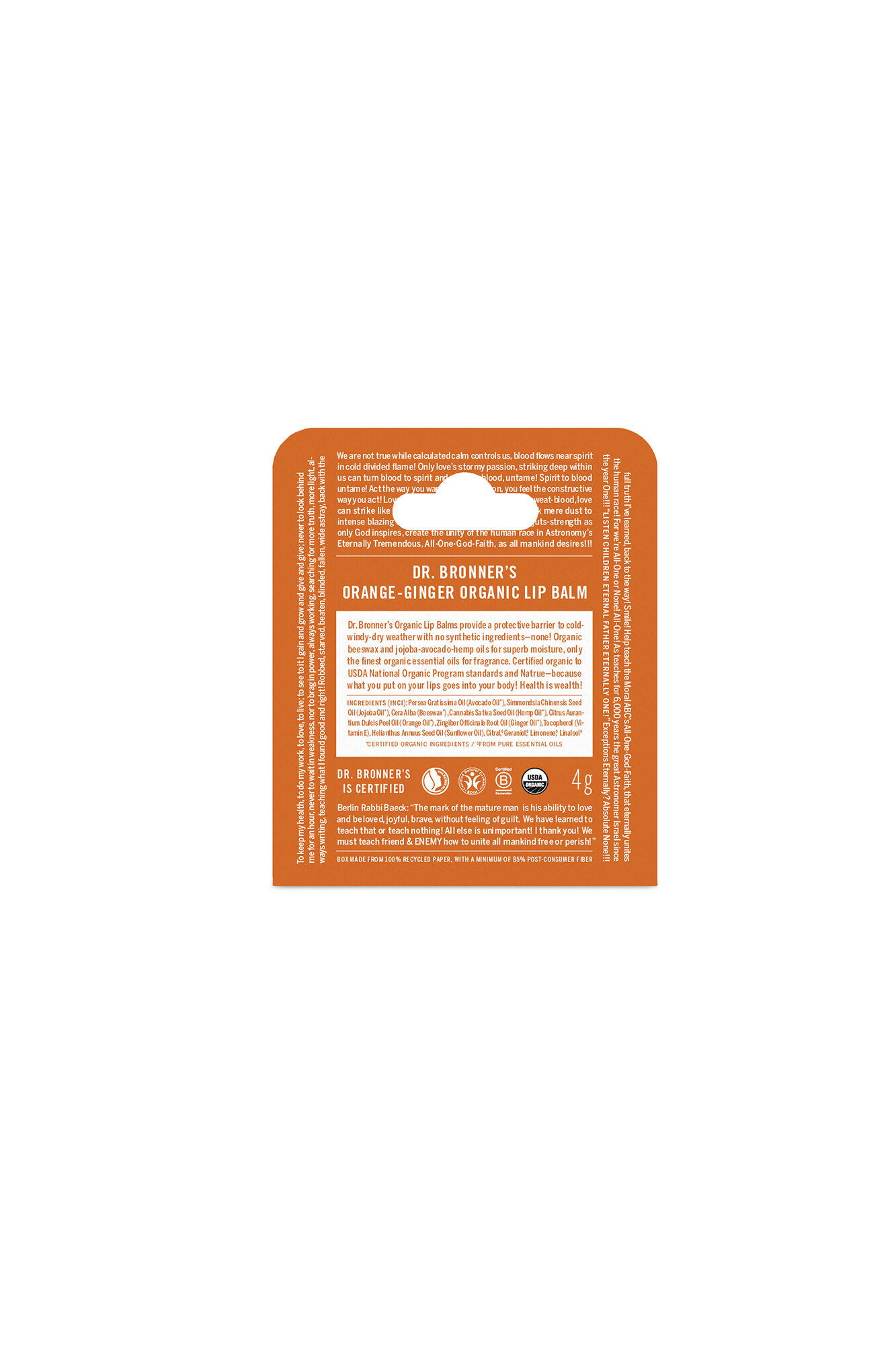 Dr. Bronner's B&aacute;lsamo labial org&aacute;nico "Naranja-Jenjibre"