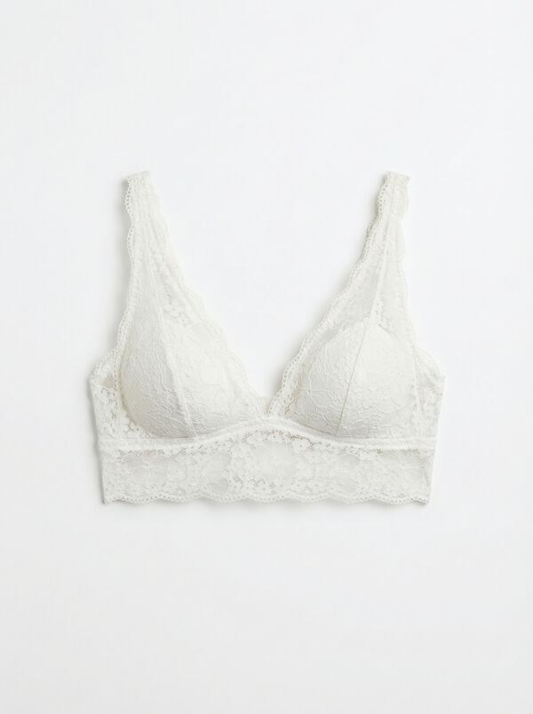 Women'secret Bralette halter em renda branca bege