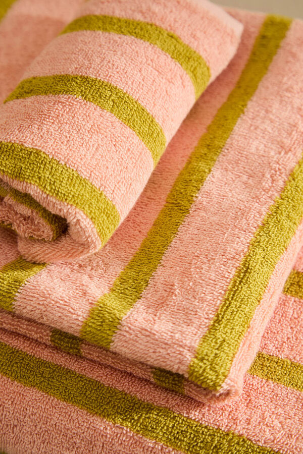 Calma House Toalha de banho de algod&atilde;o turco &agrave;s riscas rosa Saturno 90x150 rosa